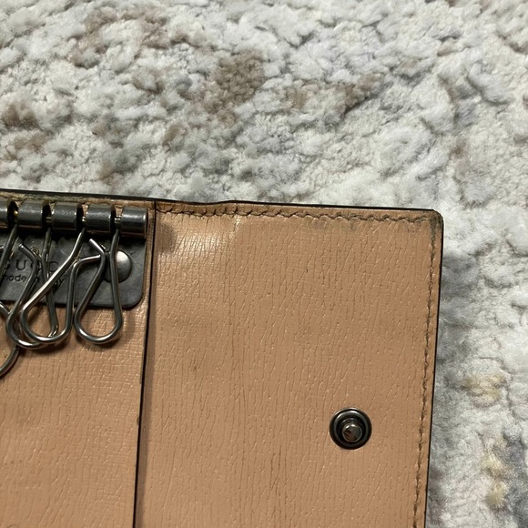 GUCCI Floral Print Leather Key Holder Wallet Beige Pink Green - Picture 7 of 10